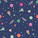 Outer space colourful rockets planets stars