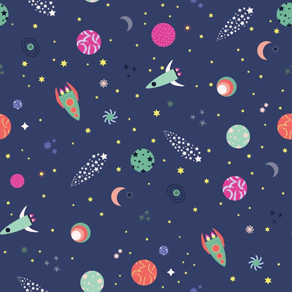 Outer space colourful rockets planets stars