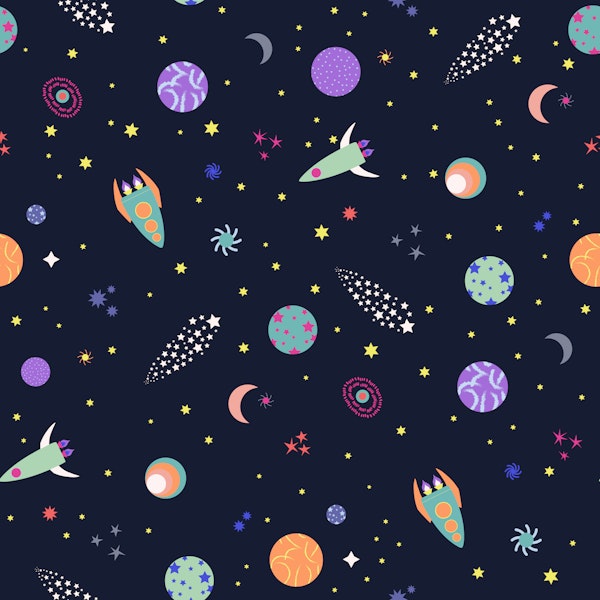 Kids Outer Space Rockets in Night Sky