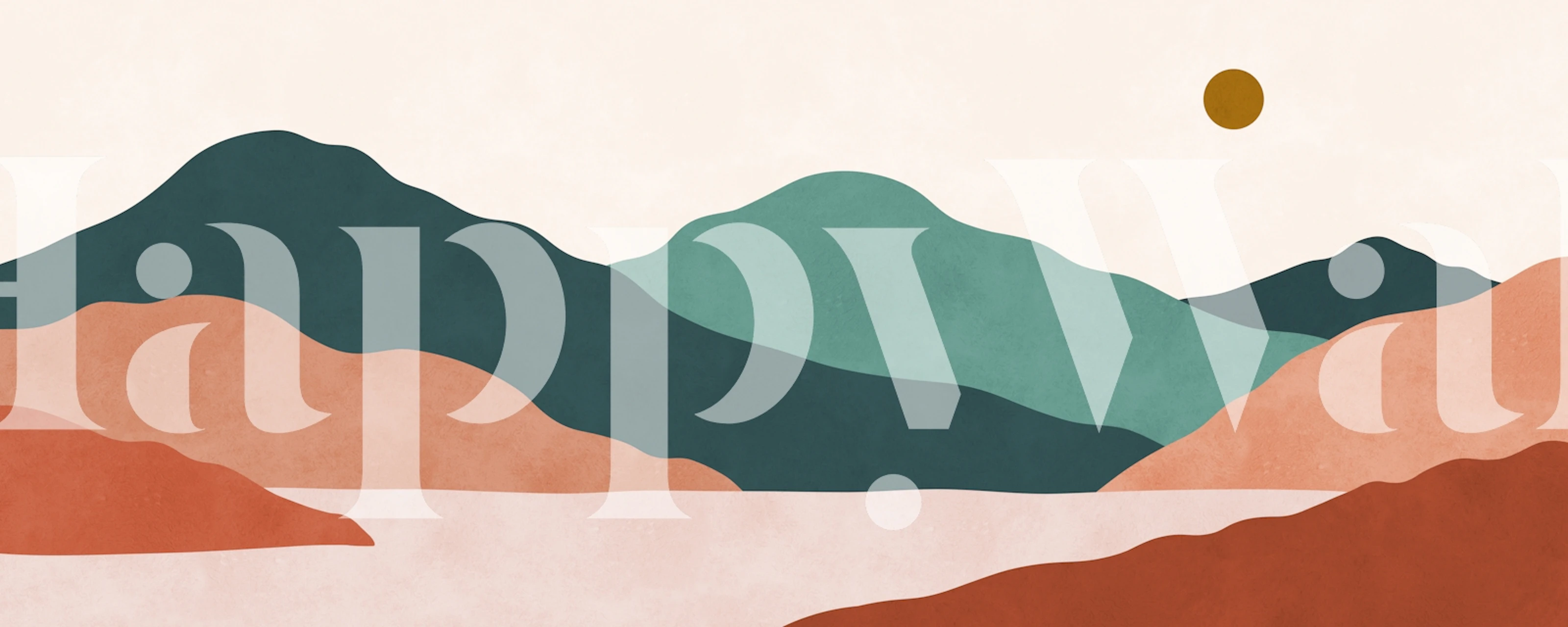 Abstract desert mountainscape in muted greens and terracotta wallpaper