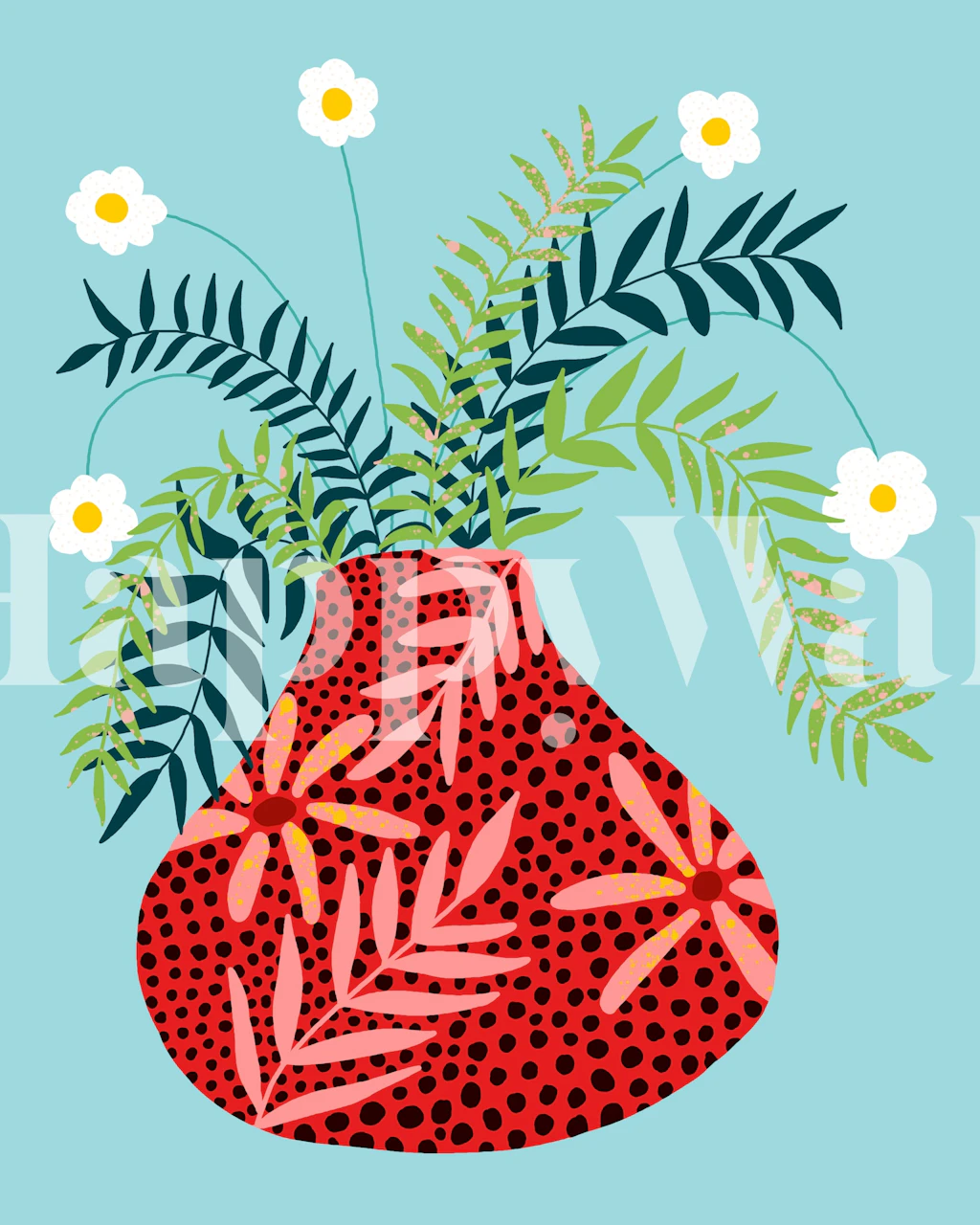 Tapete mit Blumentopfdesign in einem Raum