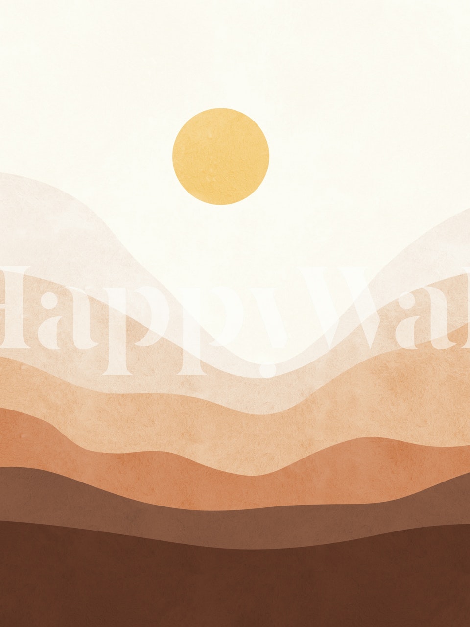 Desert waves in beige, terracotta, and brown tones with a sun graphic wall mural