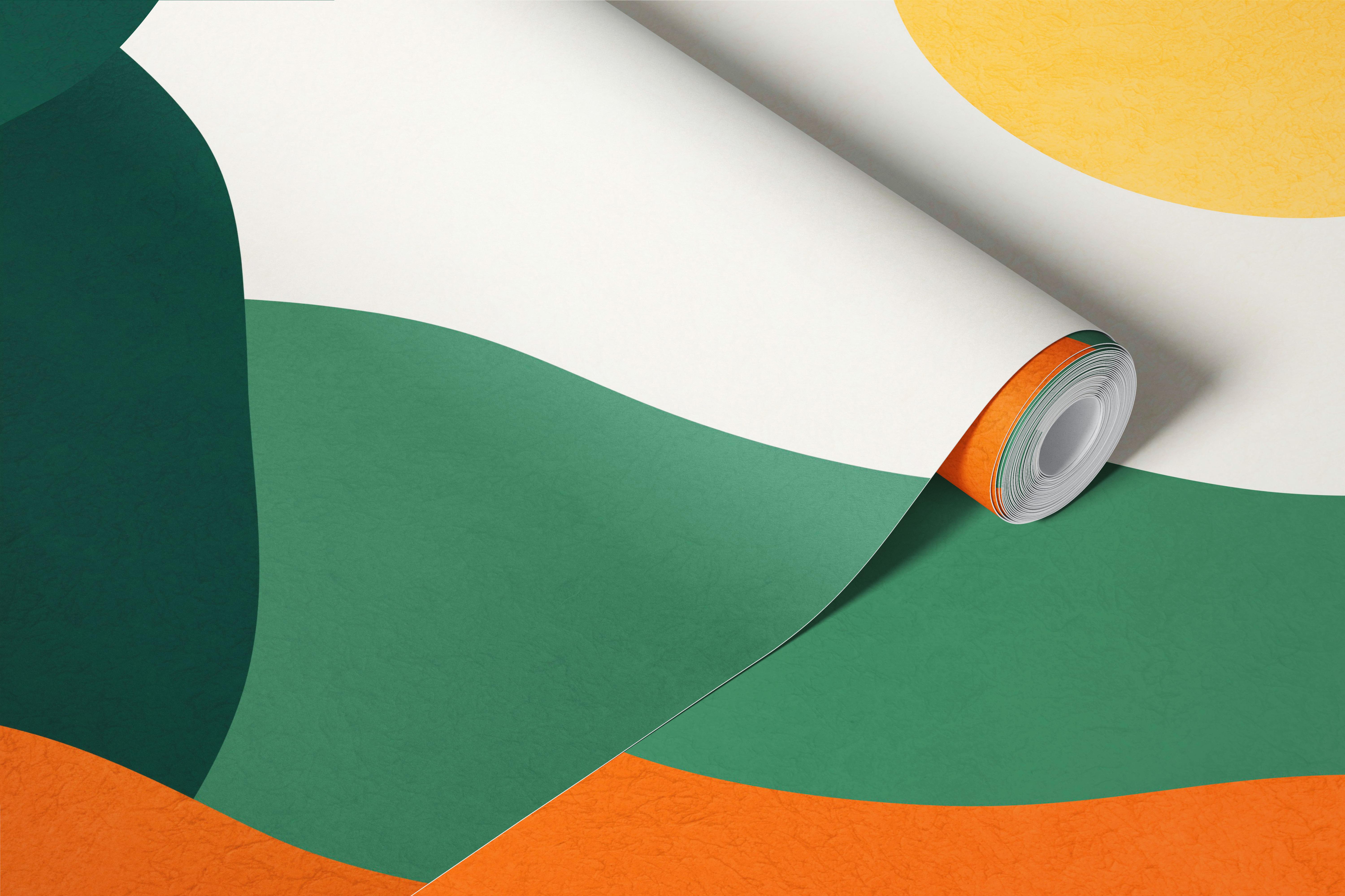 Colorful waves in earthy tones with a yellow sun wallpaper