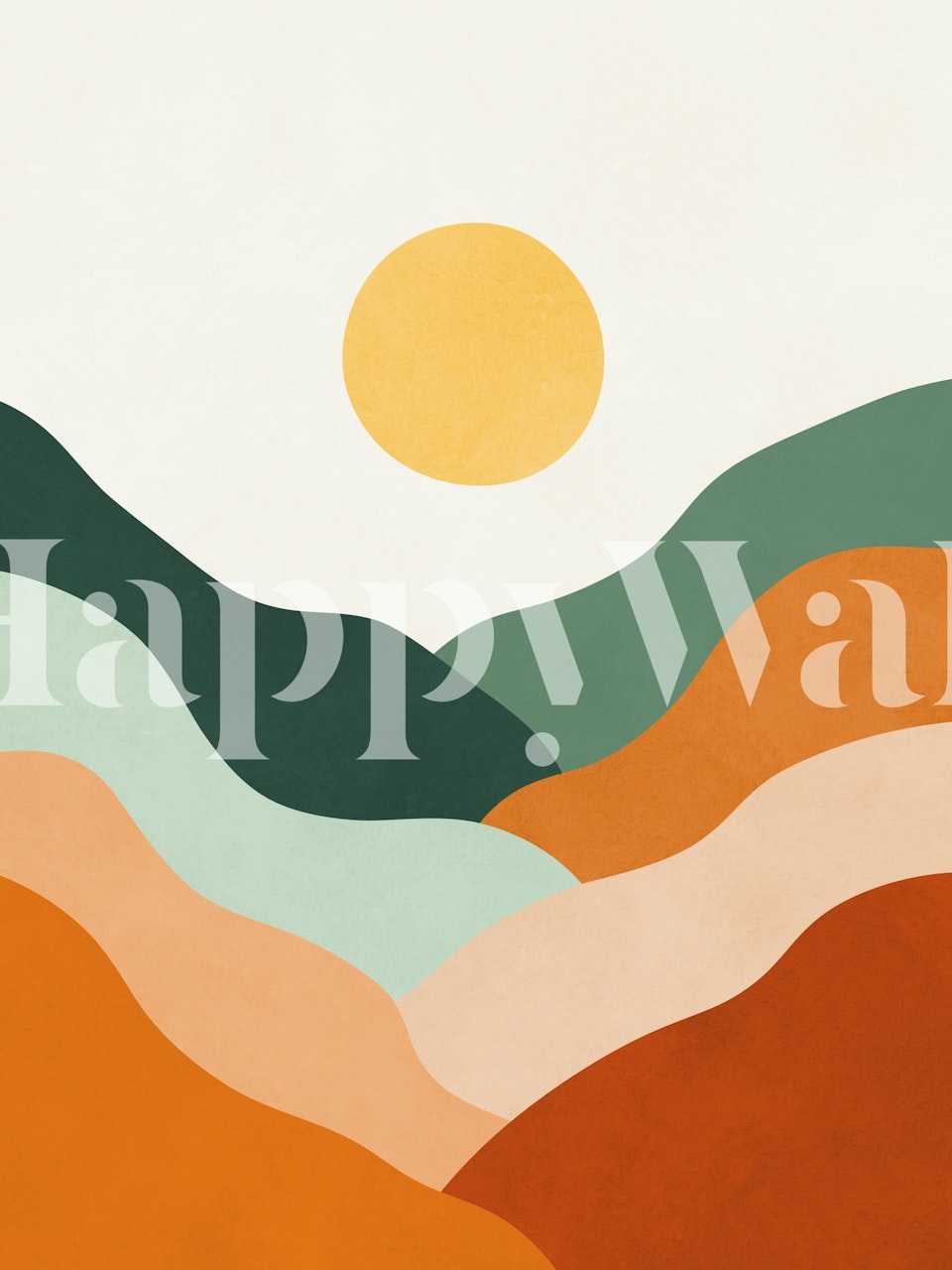 Colorful waves in earthy tones with a yellow sun wallpaper