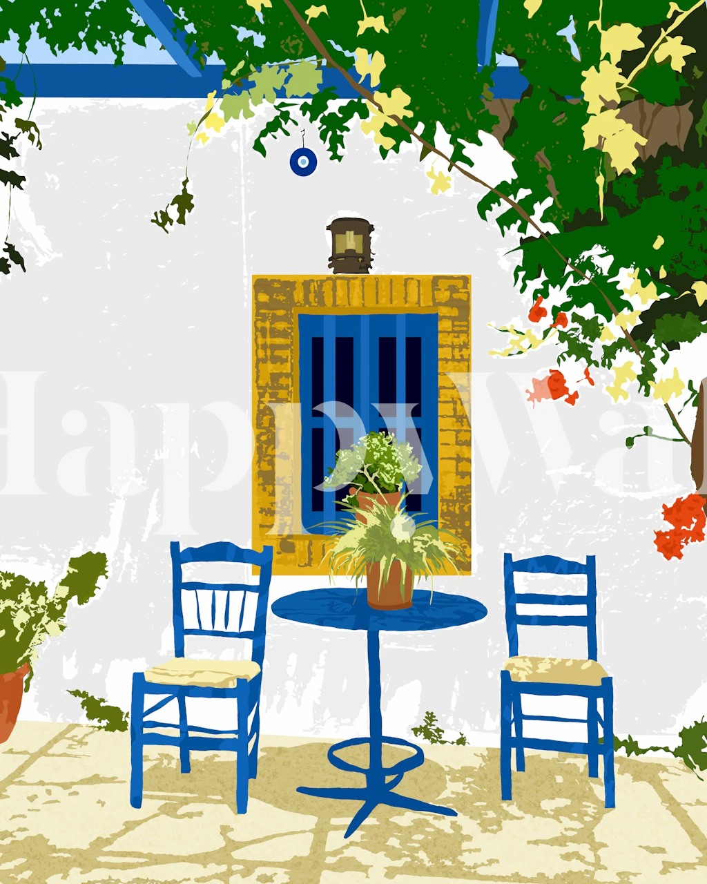 Greek Vacay For Two behang in een gezellige kamer