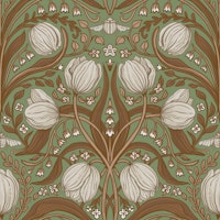 Retro Nouveau Tulips in sage and brown papiers peint