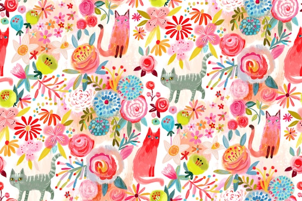 Cats in flower field