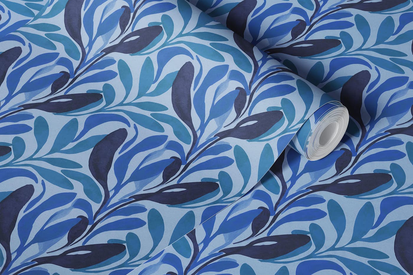 Leafy Delight Blue wallpaper roll