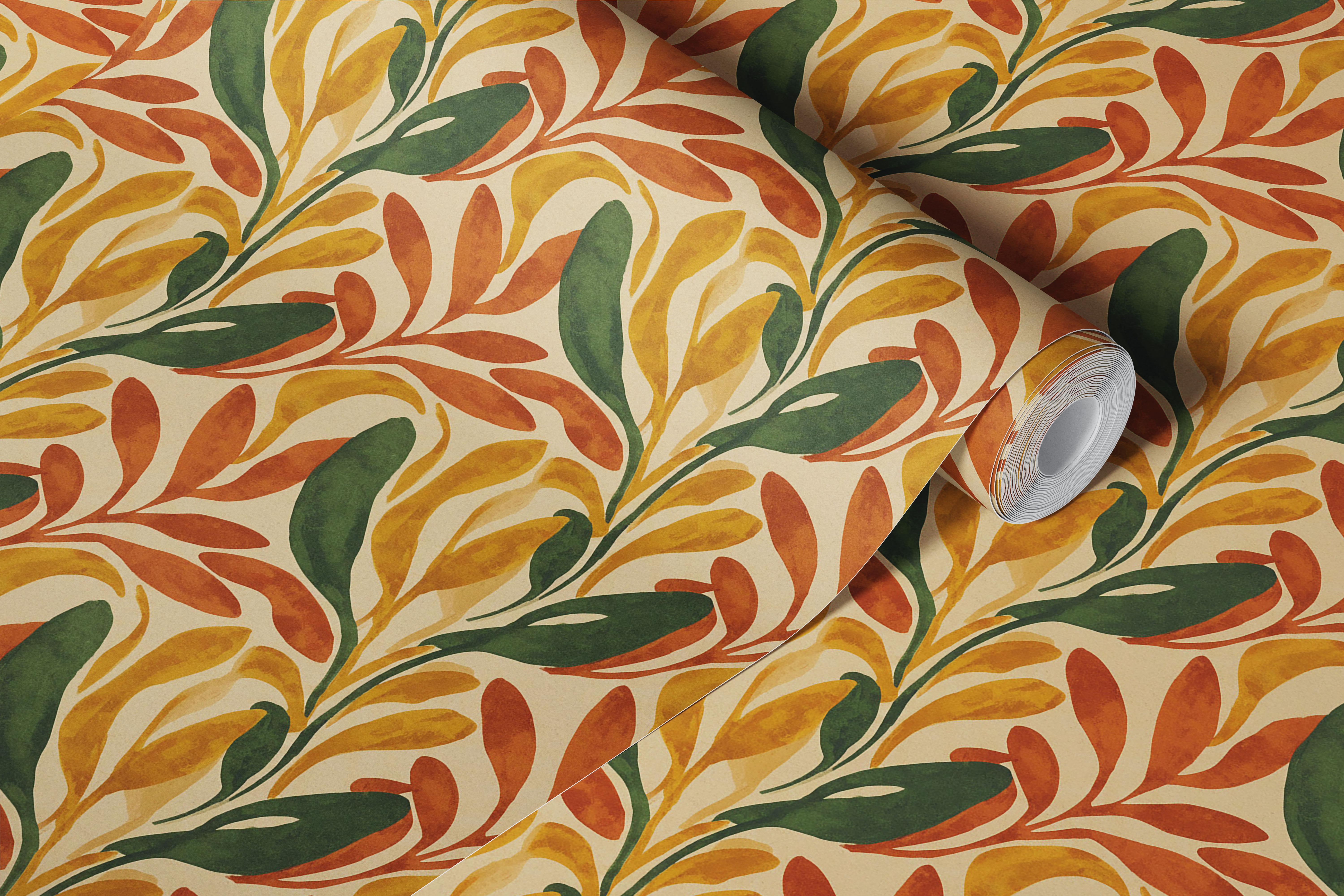 Leafy Delight Yellow wallpaper in a room