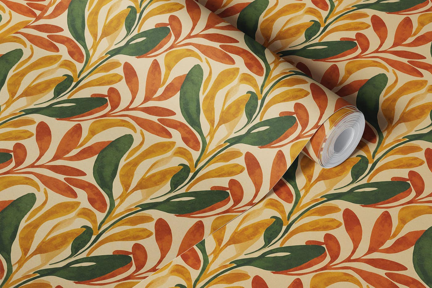 Leafy Delight Yellow wallpaper roll