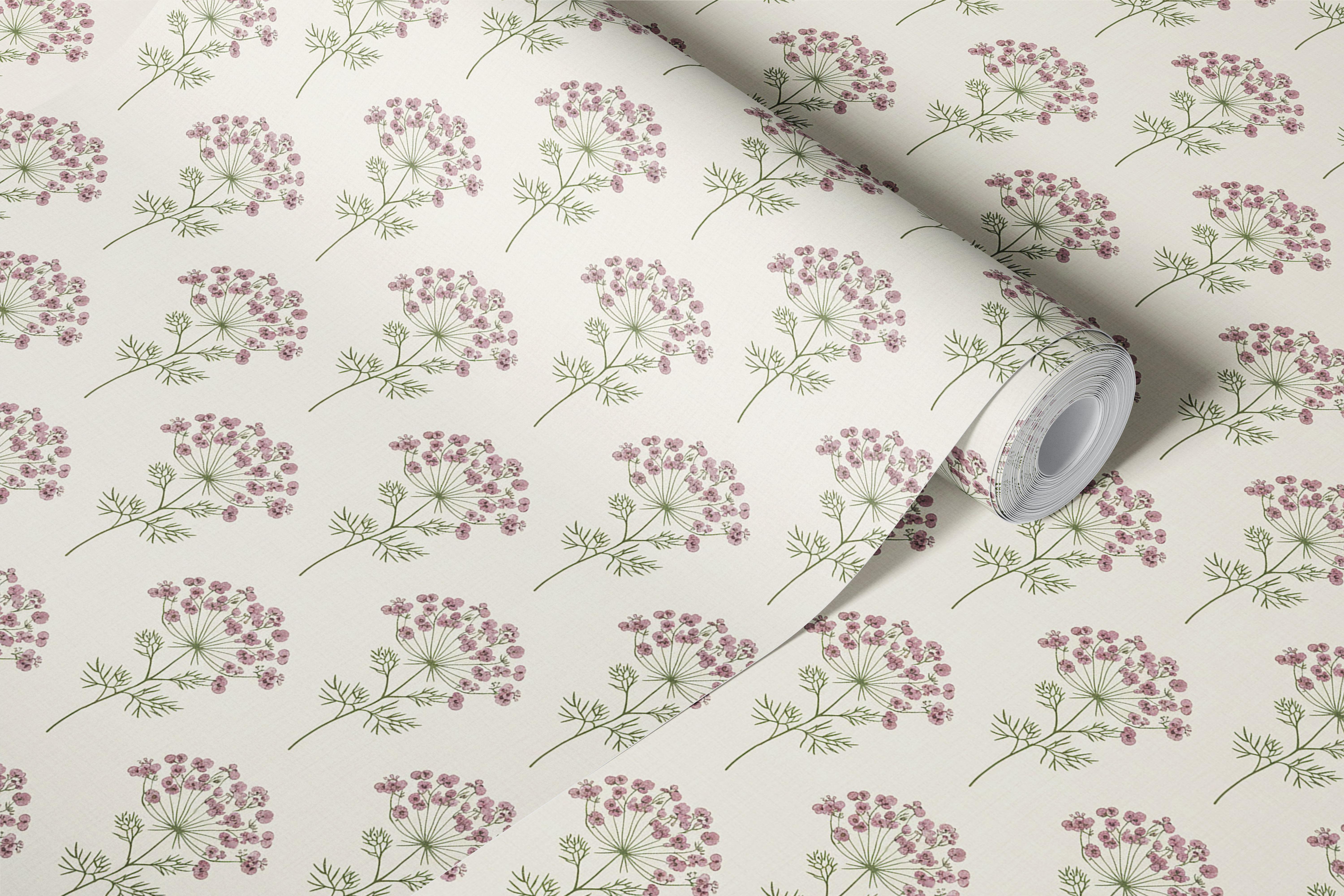 Pink floral pattern on beige background wallpaper