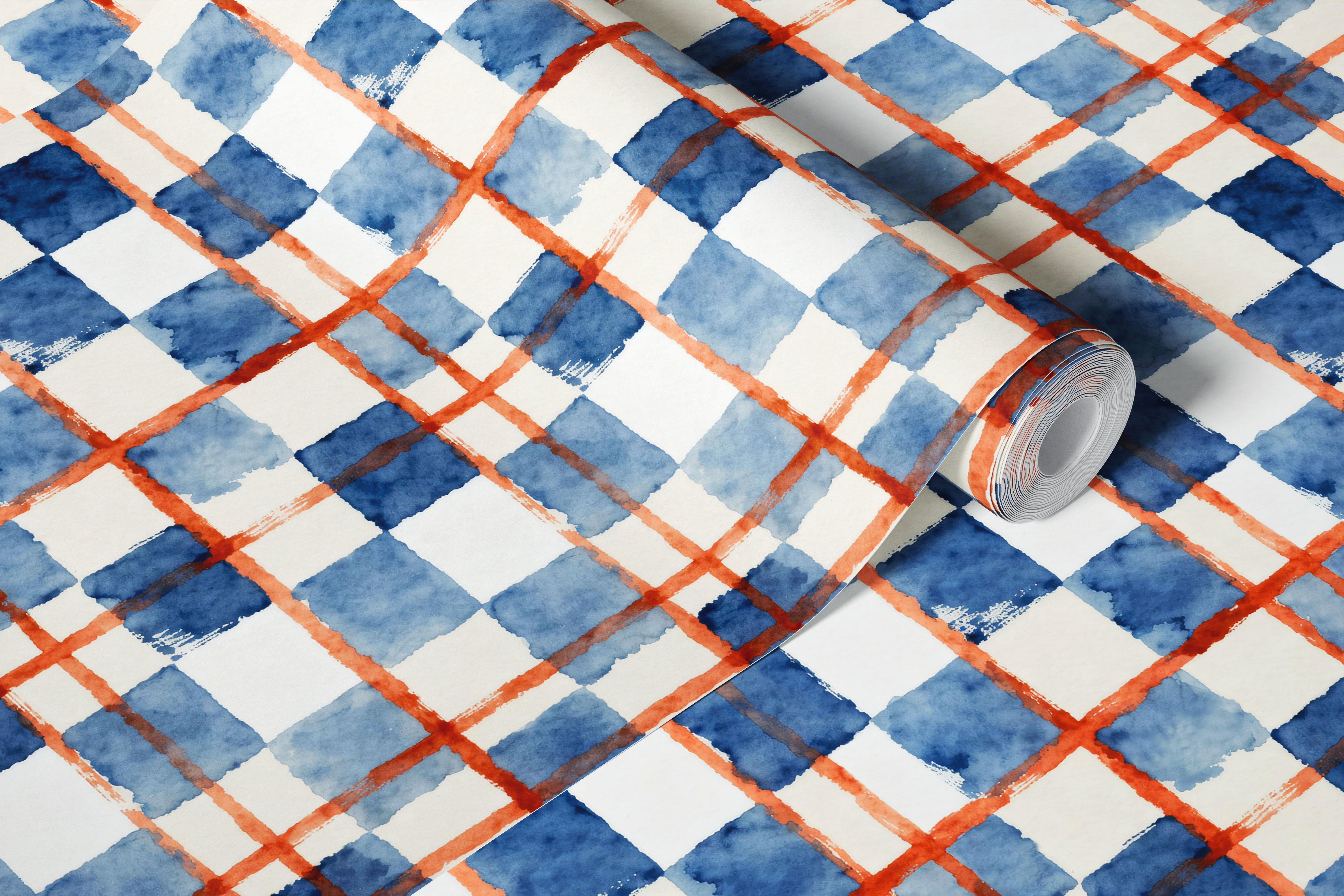 Rustic Watercolor Squares tapeta w pokoju