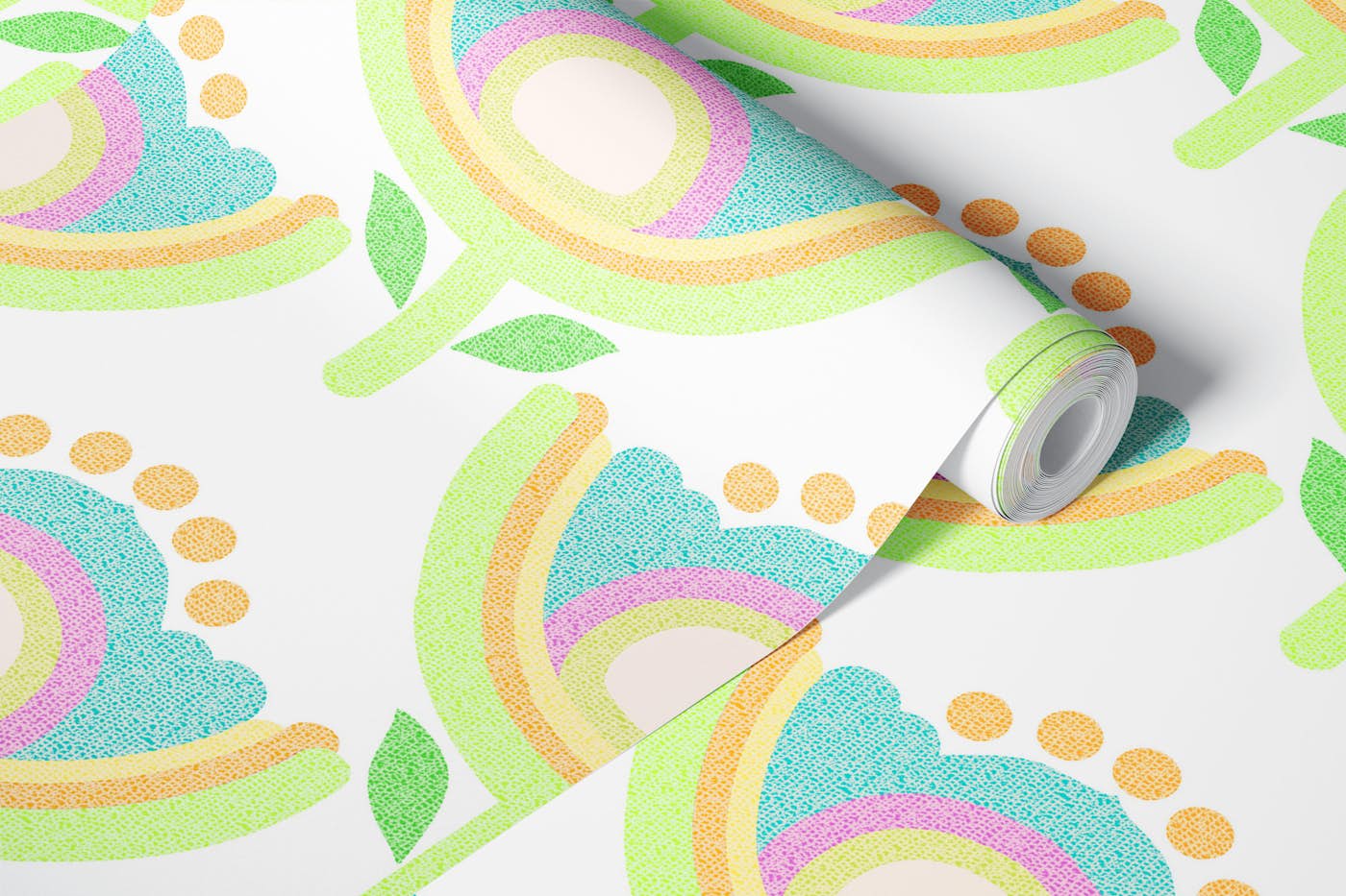 Rainbow Flowers Green wallpaper roll