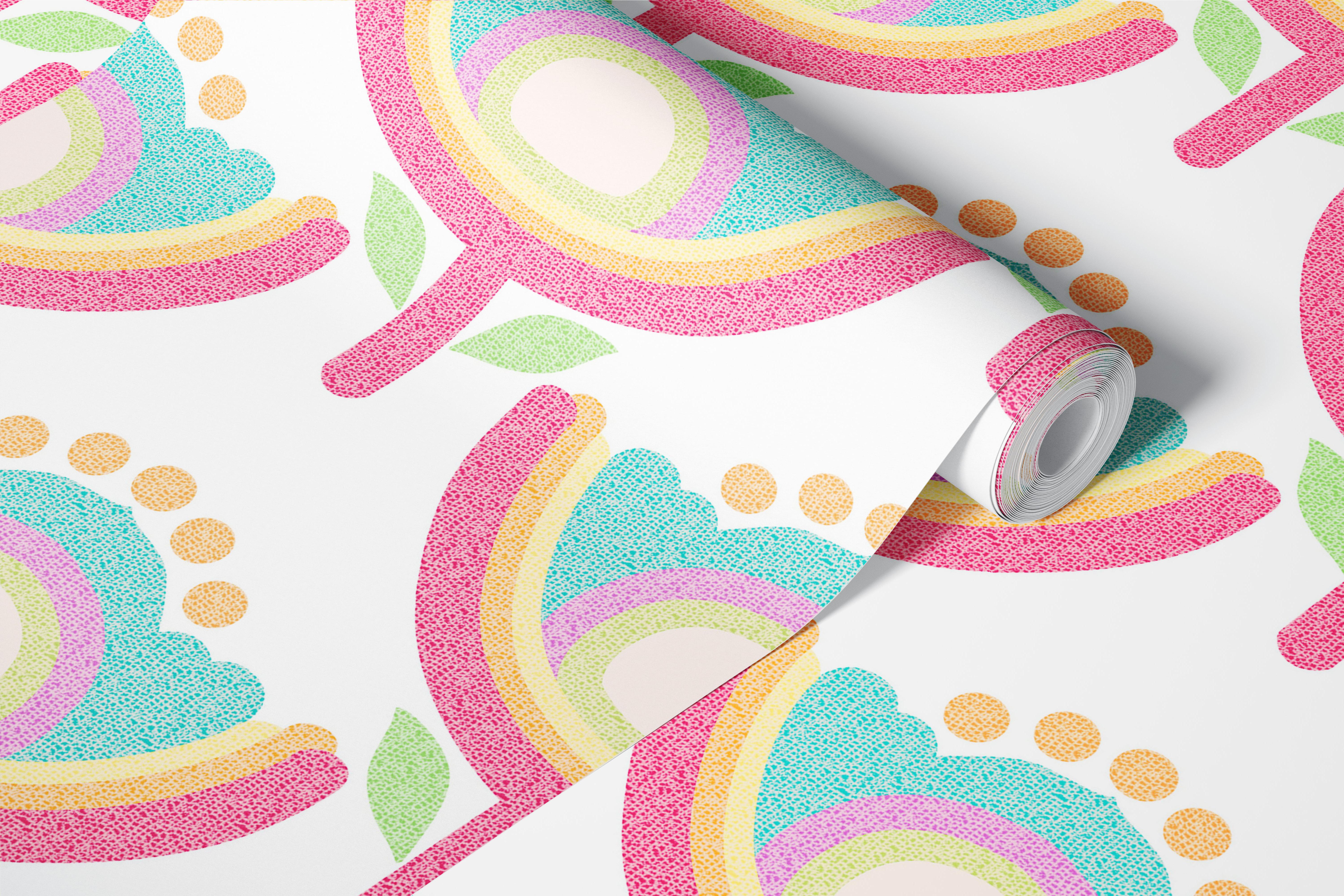 Rainbow Flowers Pink Tapetdesign in einem Raum