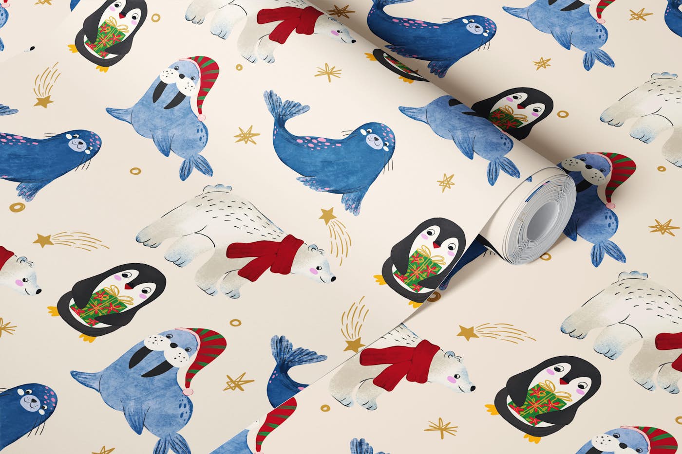 Arctic Holiday Friends wallpaper roll