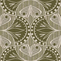 Art Nouveau Butterfly Floral in Olive Drab wallpaper