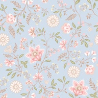 Indian Floral Chintz Soft Pastel sky blue-24" papel pintado