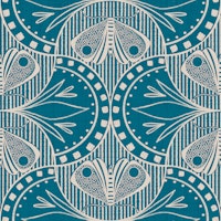 Art Nouveau Butterfly Floral in Teal Blue wallpaper