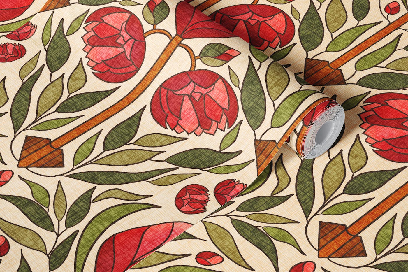 Glasgow Rose - Claret & Olive wallpaper roll