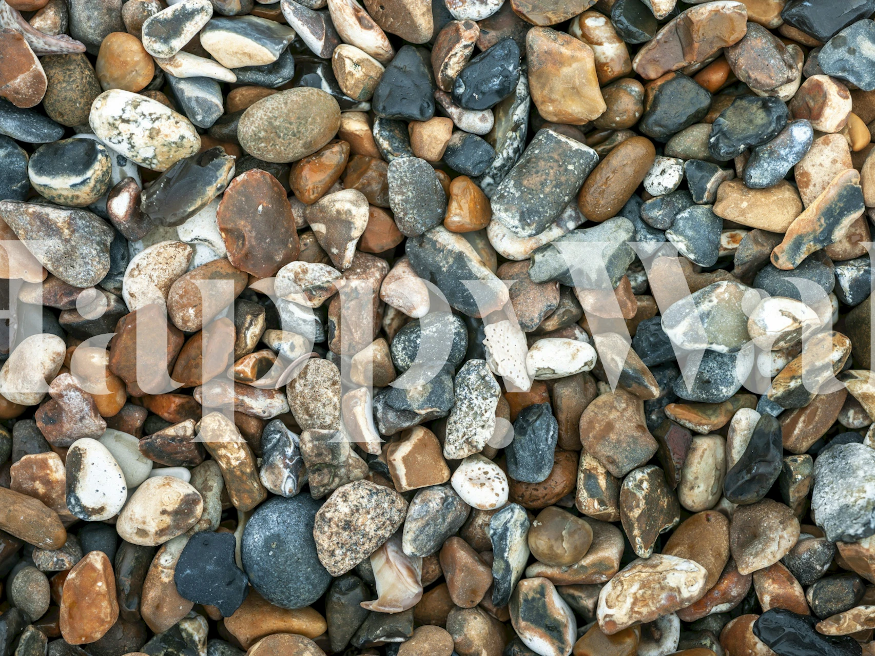 Beach pebbles wallpaper displayed in a room