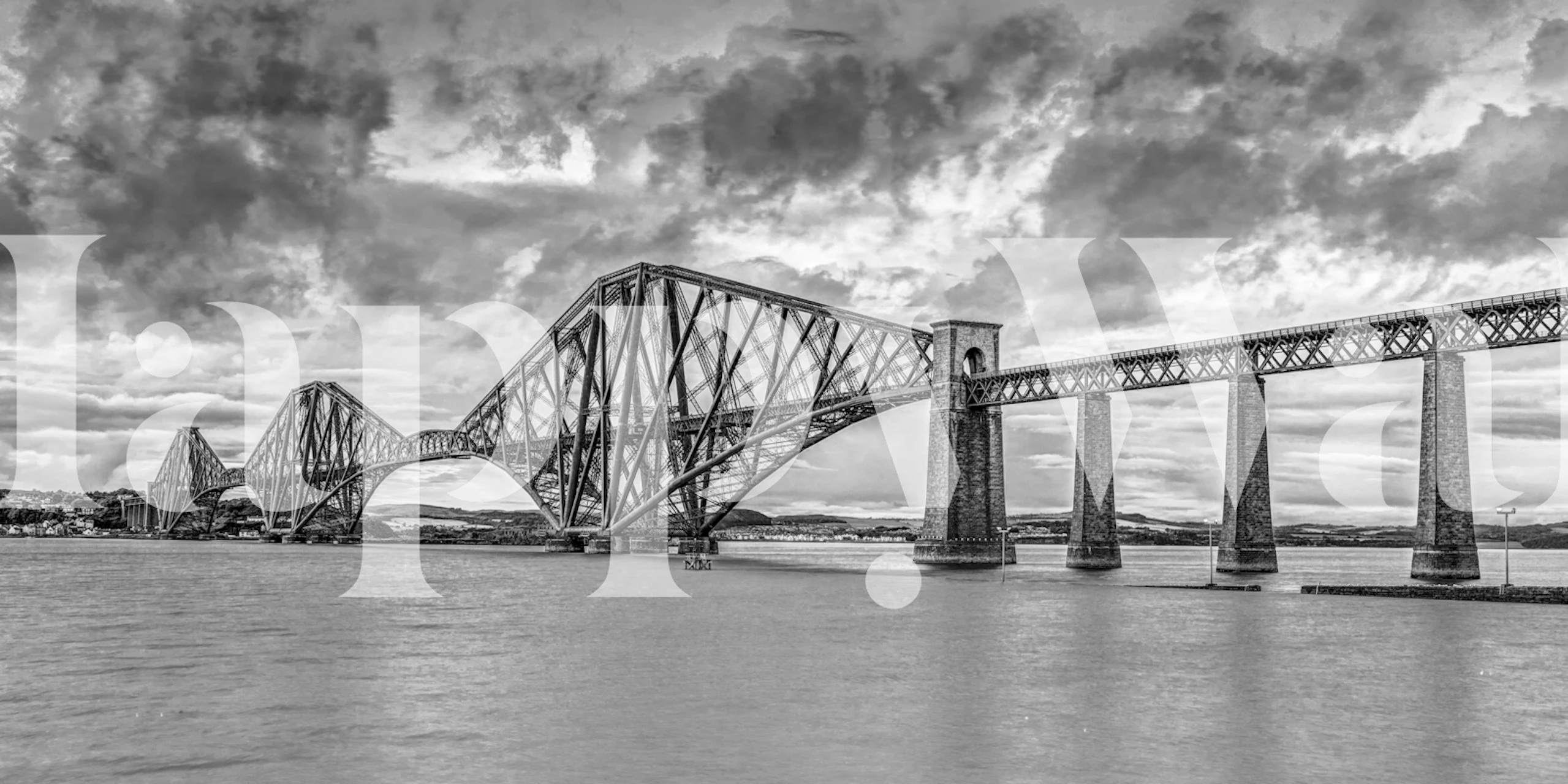 Black and white bridge over a river wallpaper