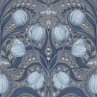 Retro Nouveau Tulips in blue and pewter papiers peint
