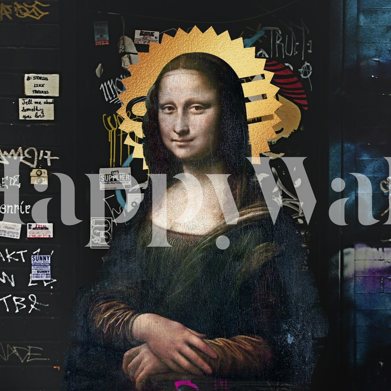 Monalisa wallpaper en una habitación moderna