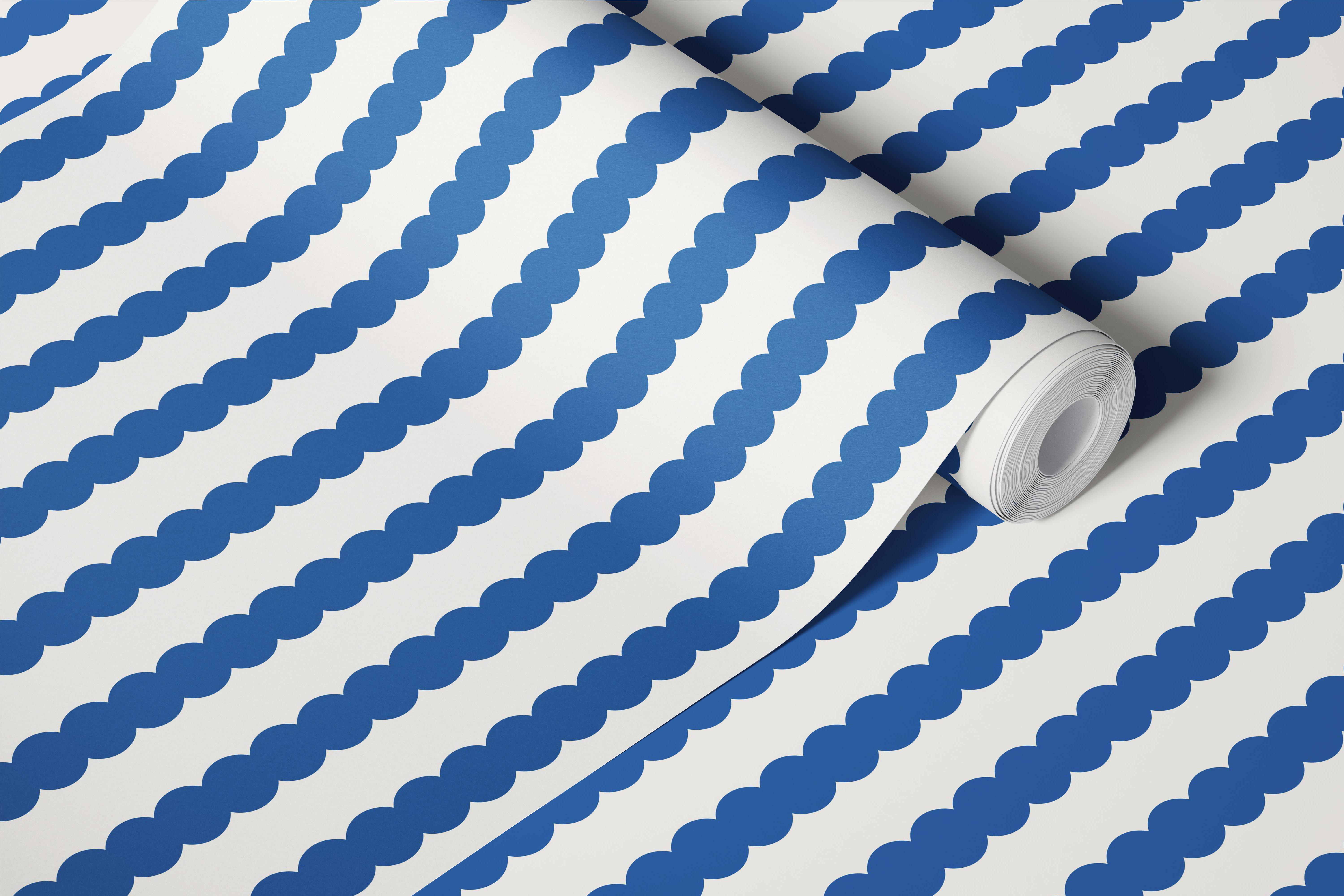 Blue bubble stripes pattern on cream background wallpaper