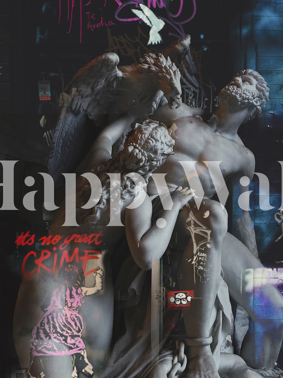 Colorful street art scenes with angels and graffiti wallpaper