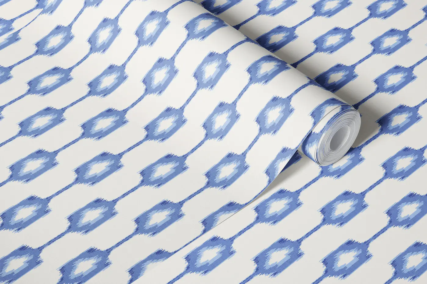 Ikat inspired stripes sapphire blue wallpaper roll