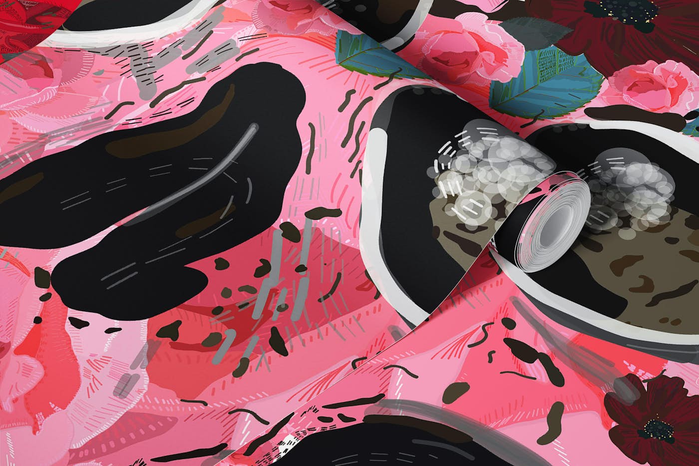 Made of Skull With Roses and Spider Pattern wallpaper roll