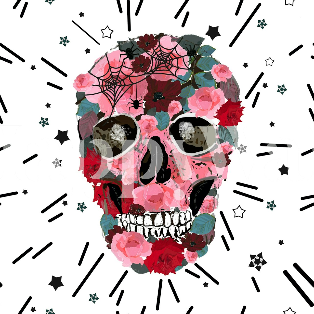 Κεφάλι με ροζ και μοτίβο αράχνης wallpaper