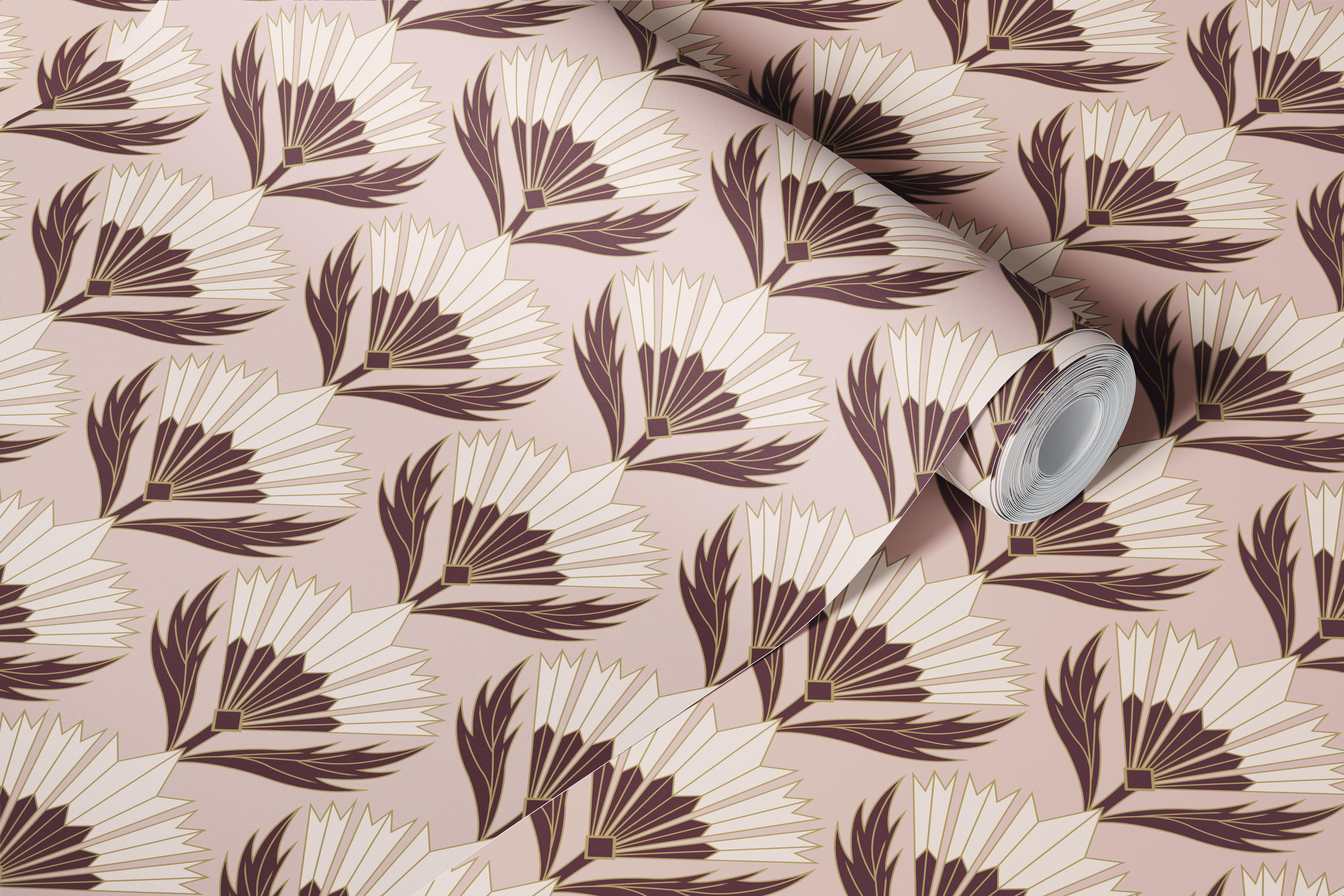 Retro Art Deco Flower behang in een kamer