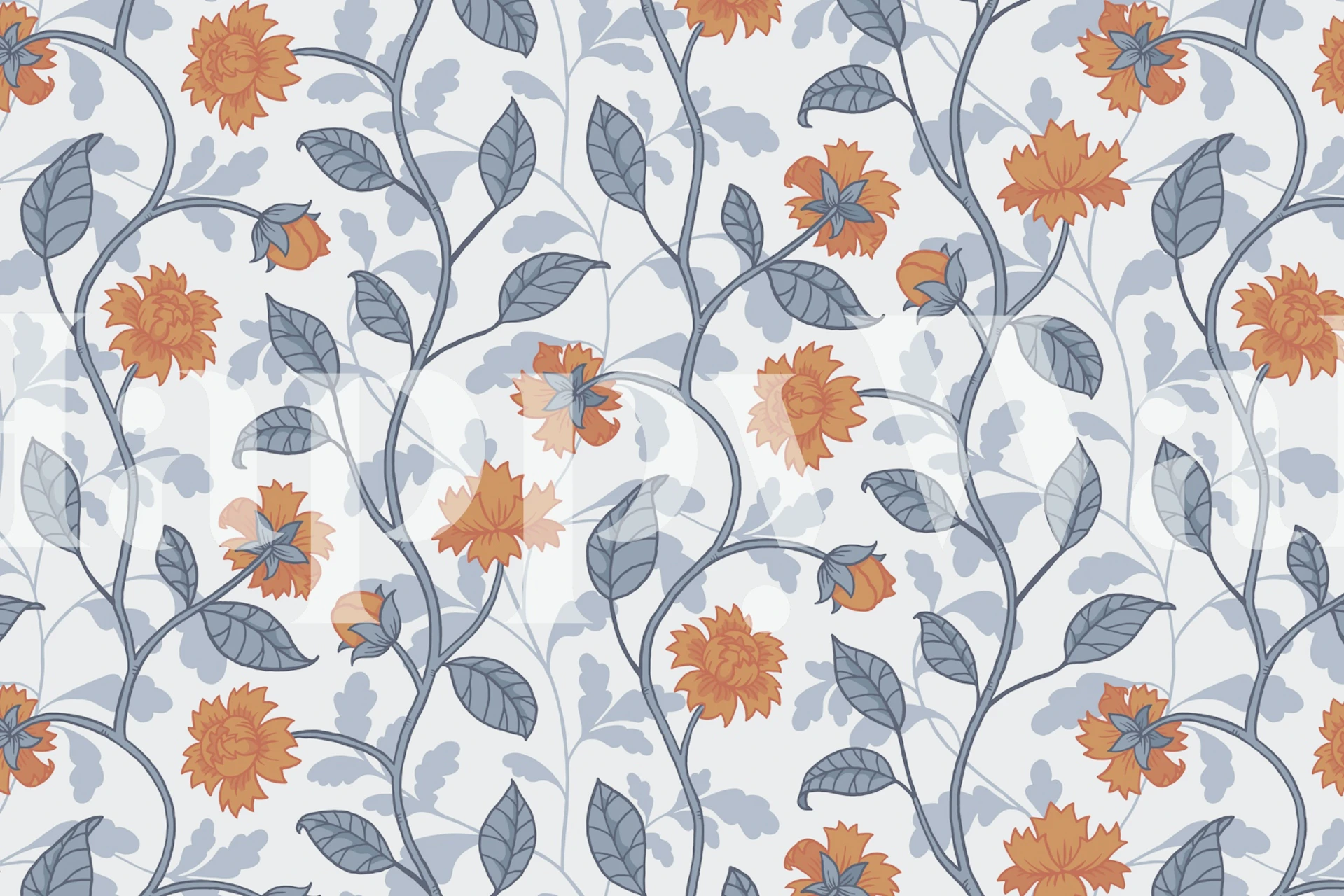 Amanda blue and orange papier peint floral dans une pièce