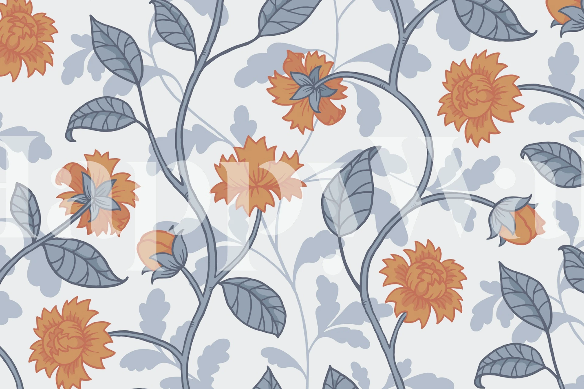 Amanda blue and orange floral tapet i ett rum