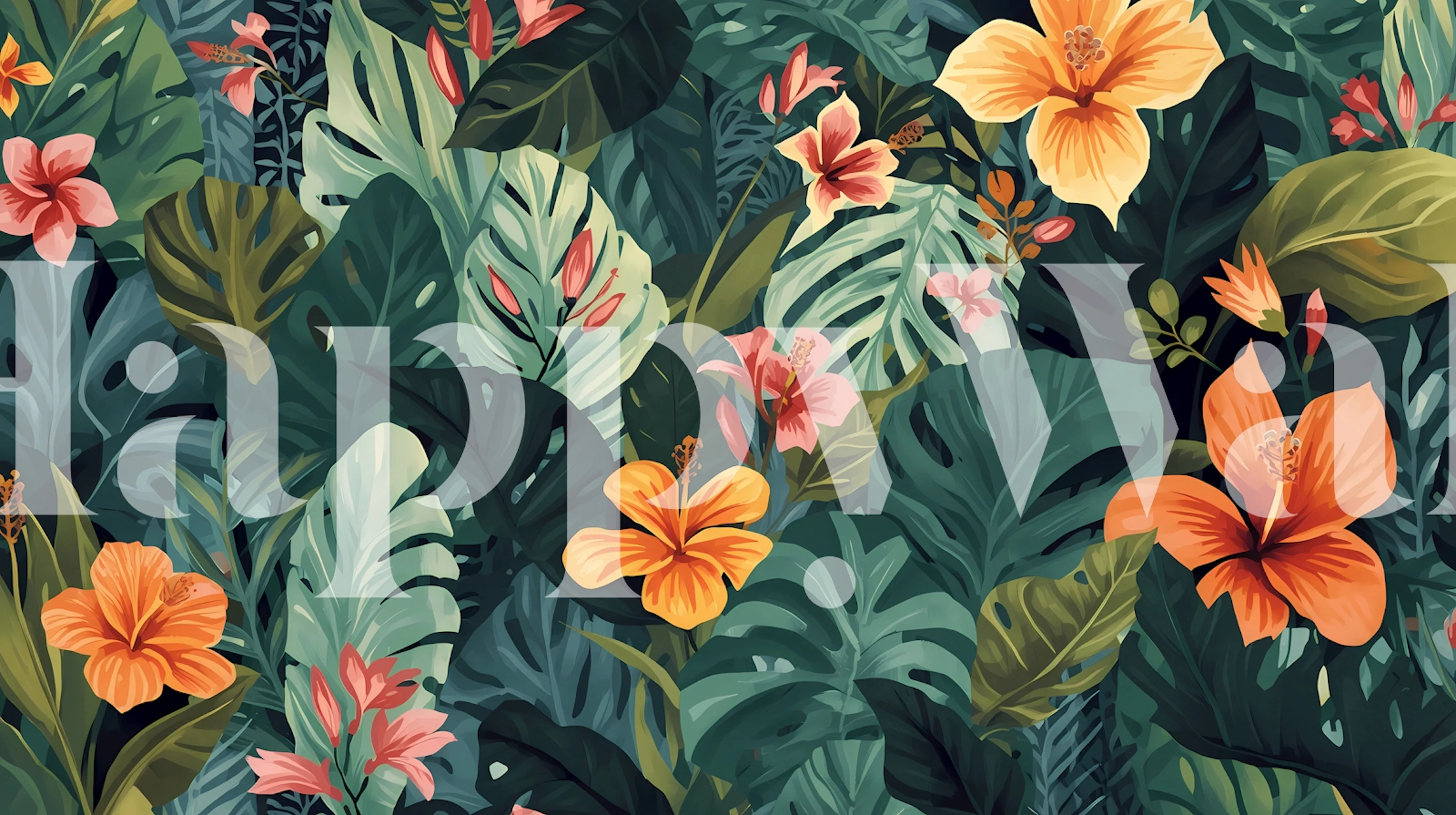 Exotic Leaves and Flowers wallpaper in a room