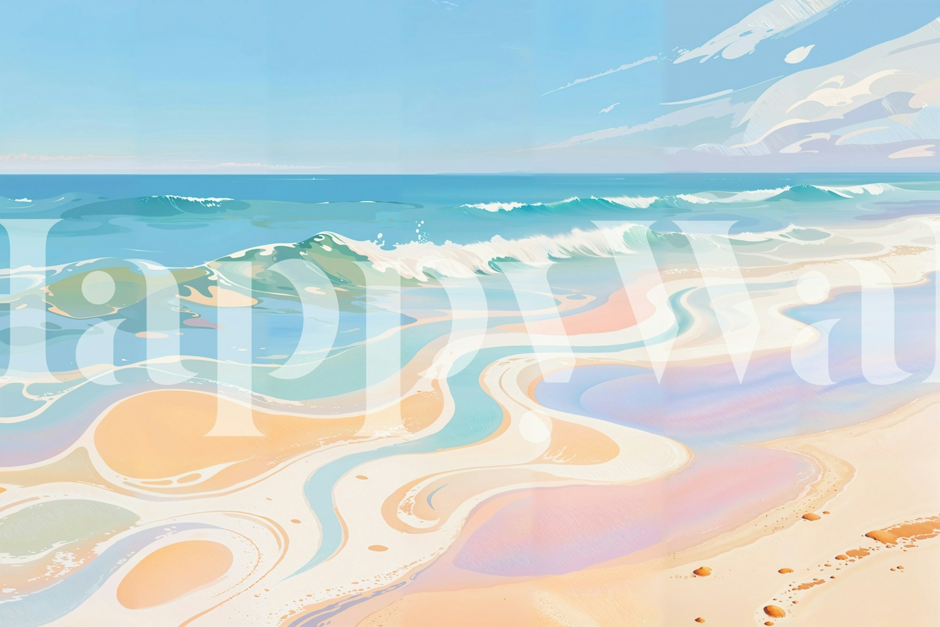 Serene Coastal Waves behang in een kamer