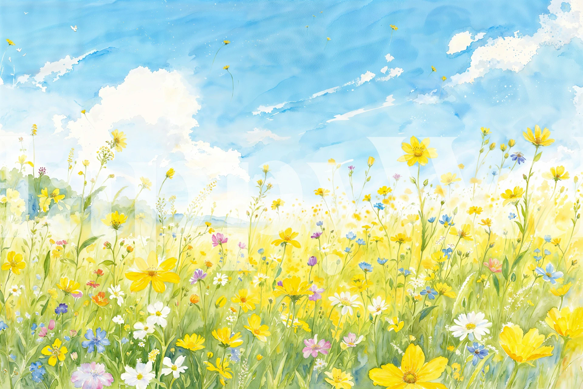 Sunny floral wallpaper design in a room
