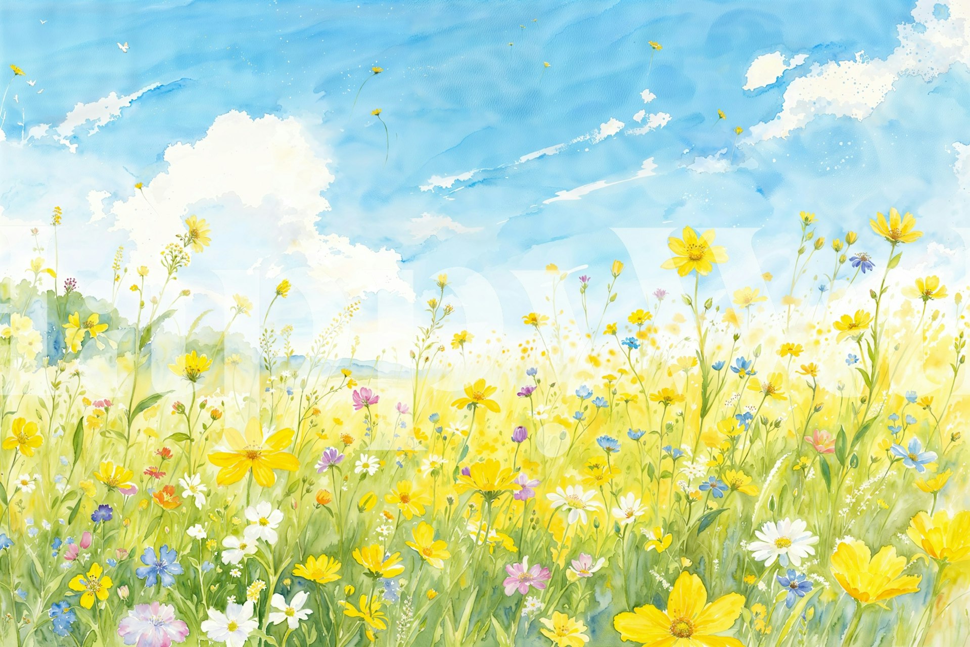 Sunny floral wallpaper design in a room