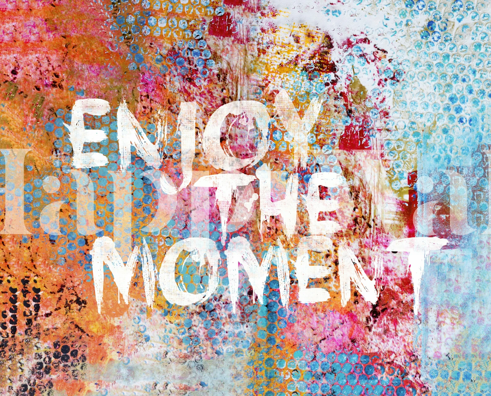 Colorful abstract art wallpaper with dynamic brush strokes and text