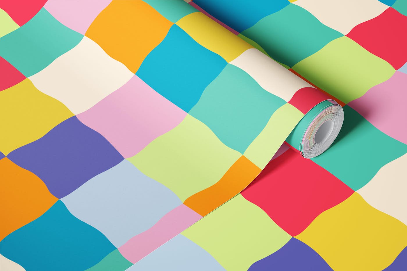 Patchwork - lilac orange red green - small wallpaper roll