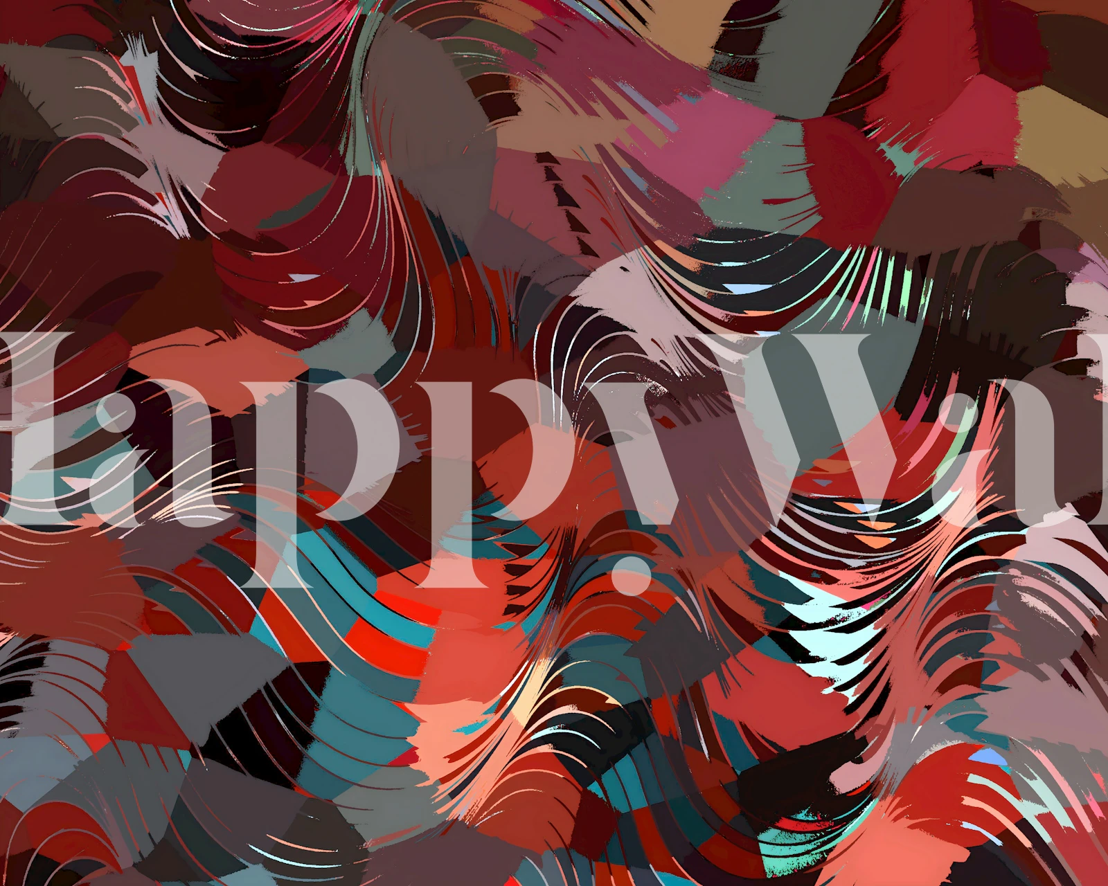 Colorful abstract shapes in red, teal, and brown wallpaper