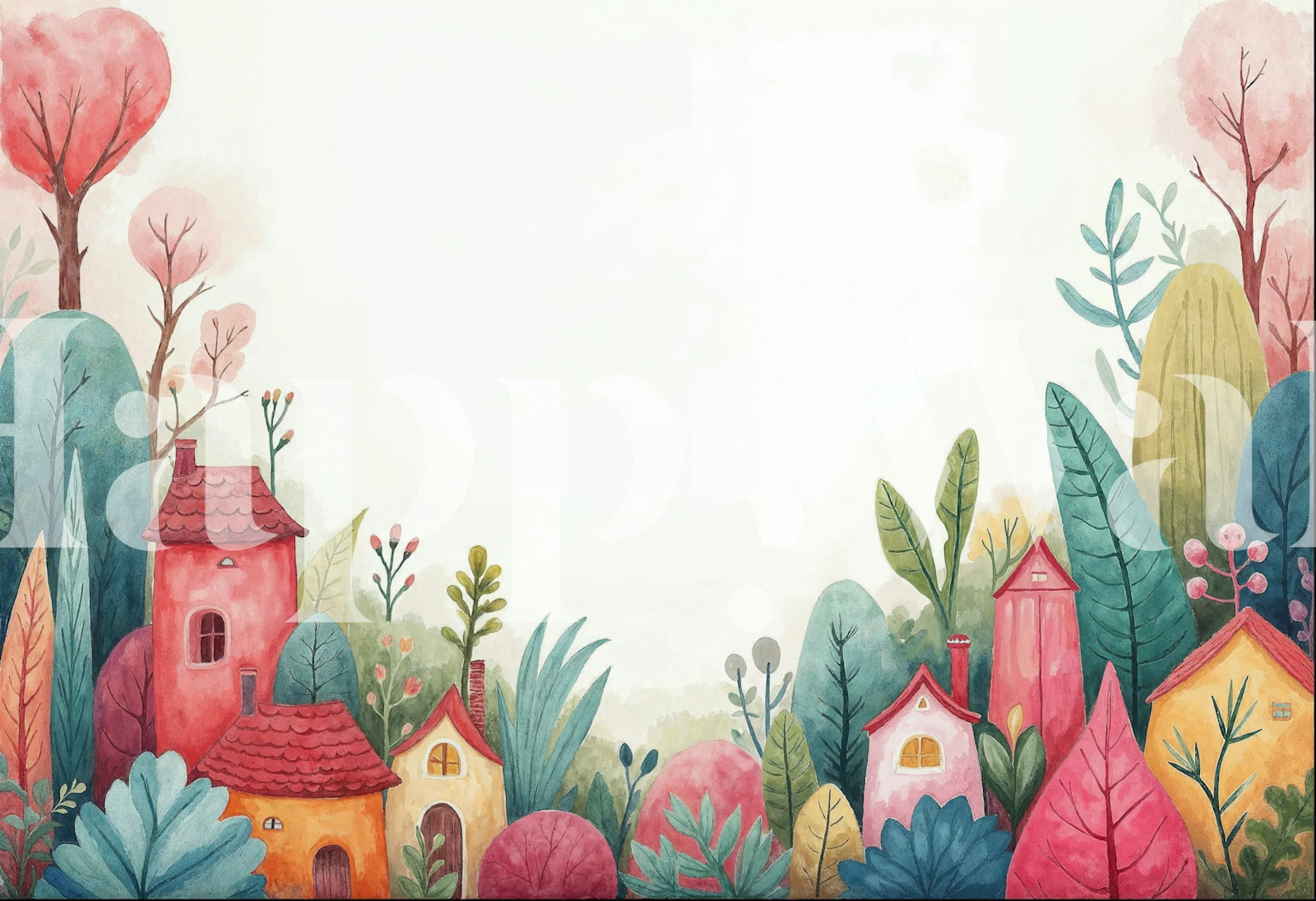 Tapeta zobrazující whimsical vesnickou scénu