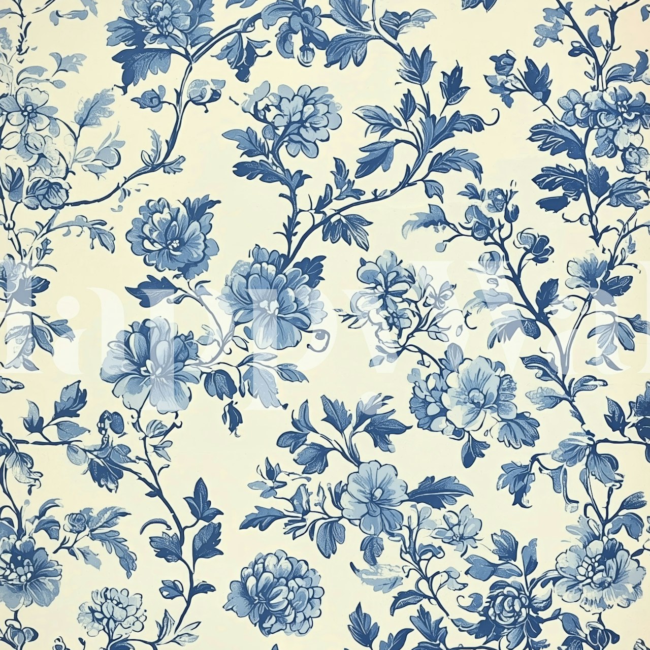 Toile de Jouy vintage blue blossom tapet