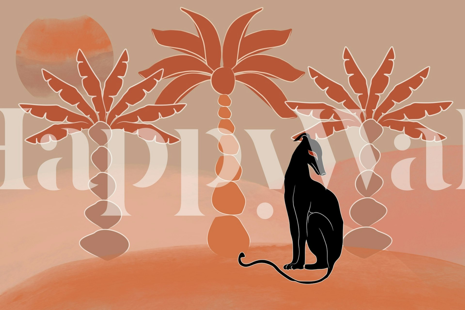 Oasis sunset palms terracotta dream wallpaper in room