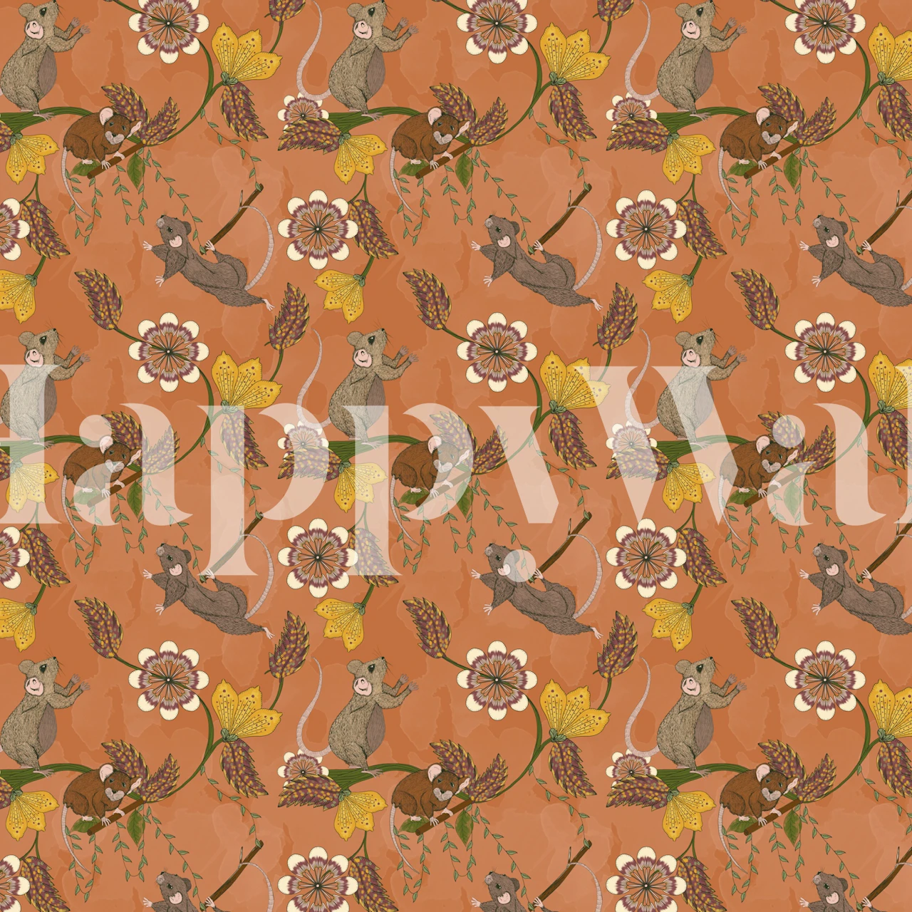 Treetop Mischief Mice Adventures behang in een kamer