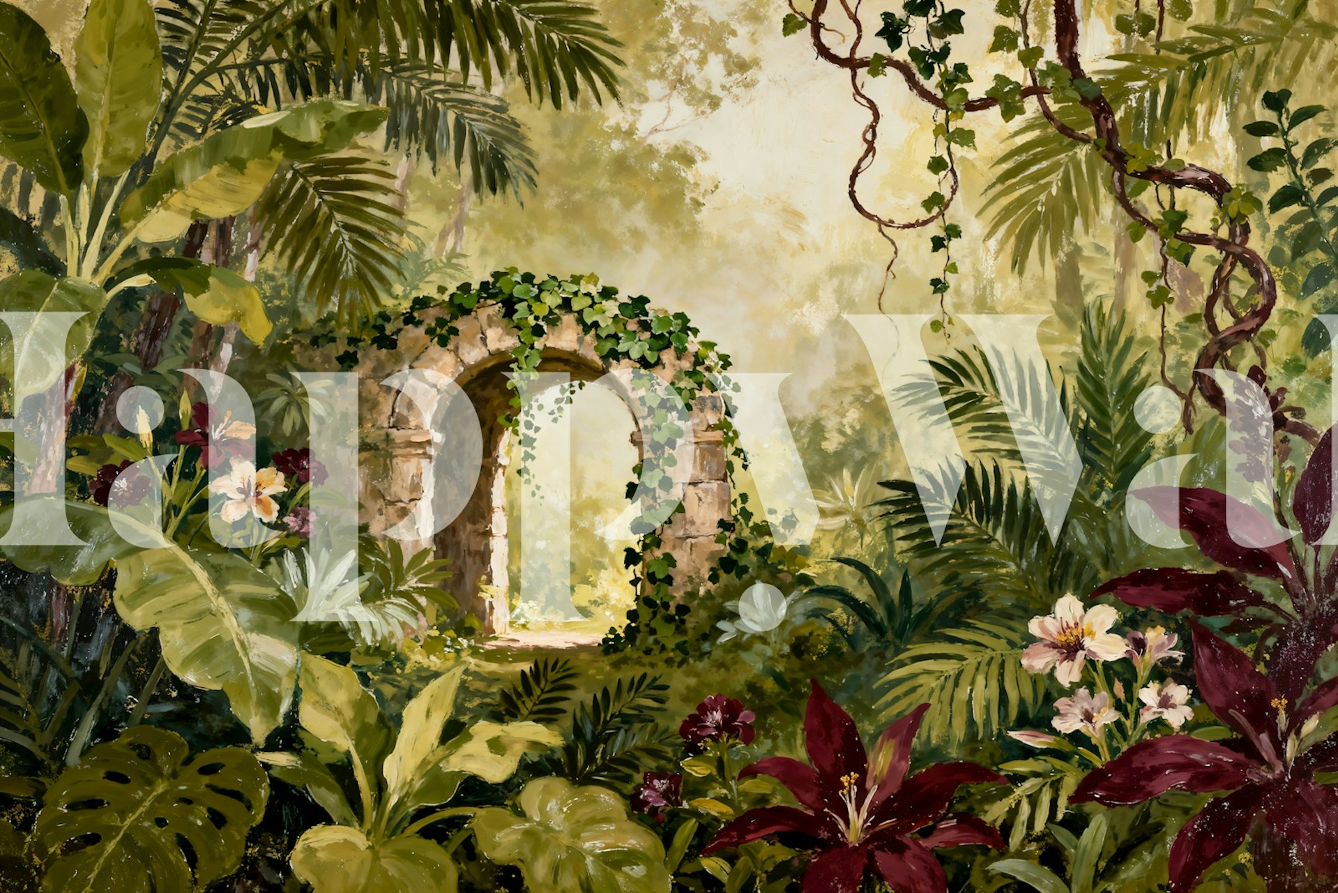 Papel pintado Hidden Jungle Retreat en una habitación