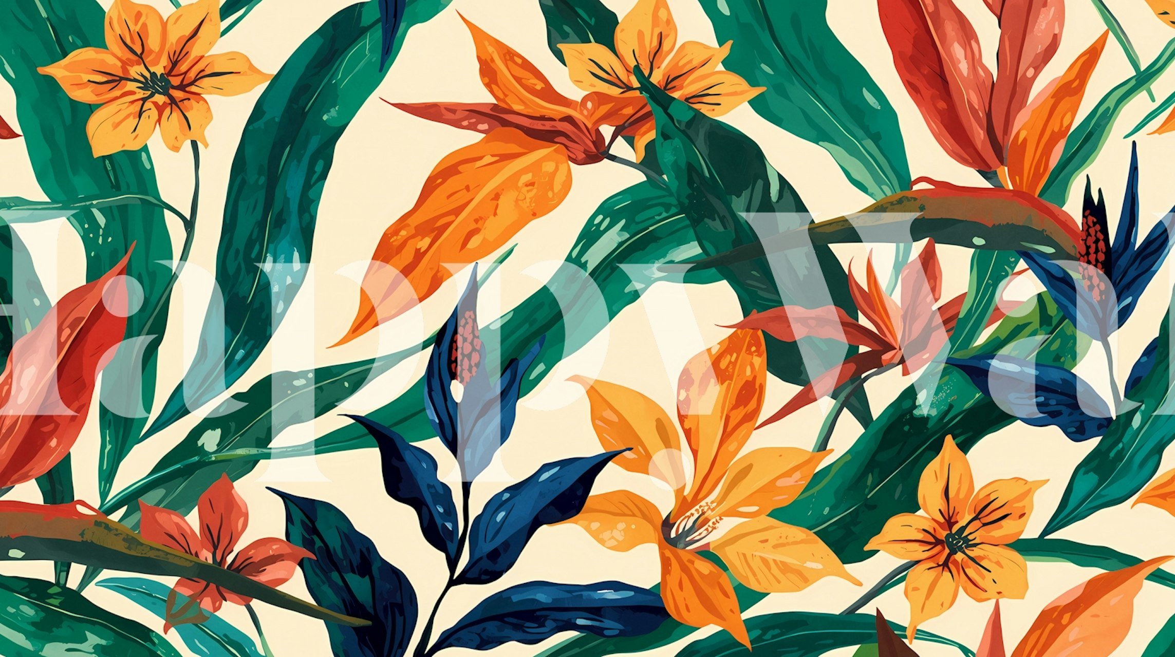 Tropical Blossom Harmony wallpaper in a room