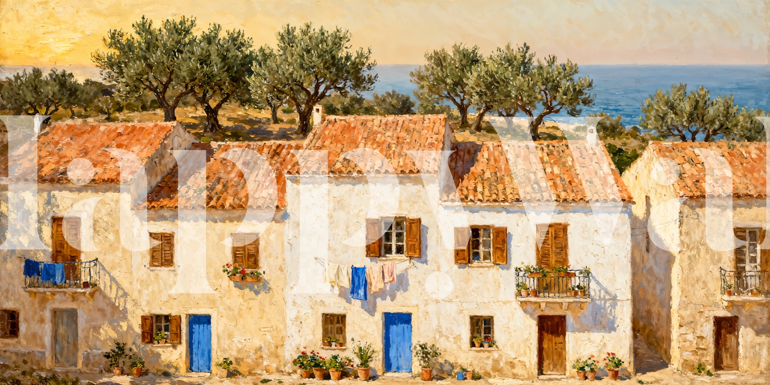 Tapeta Mediterranean Seaside Serenity w pokoju