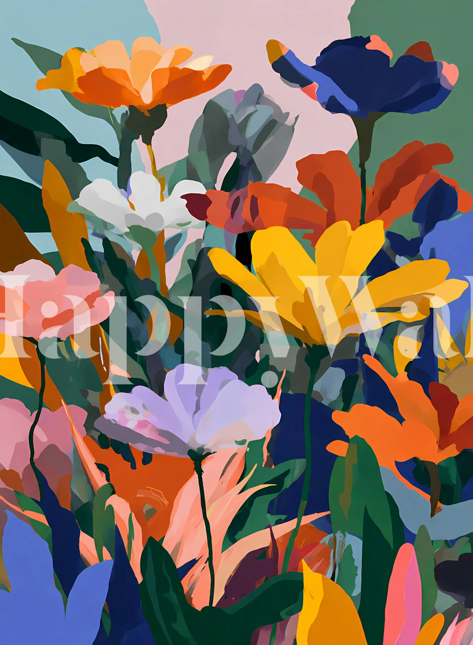 Artistic flower wallpaper in a room